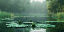 Lily pads rest on a still lake ."Be still, and know that I am God"