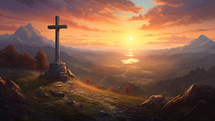 Stone cross during sunset