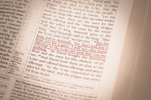 A Bible verse underlined in red ink.