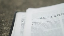 pages of a Bible open to Deuteronomy 