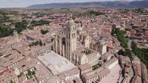 Beautiful Aerial Perspective Of Cathedral Of Segovia. Orbit Motion Shot	