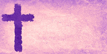rough purple cross on rough peach purple backdrop