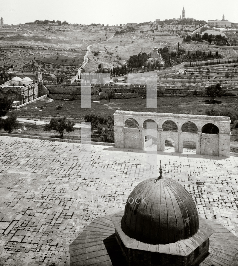 The Mount of Olives and the Dome of Chain from the Dome of Rock.
