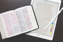 open Bible and scripture on a tablet 
