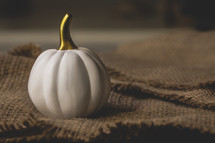white pumpkin on burlap 
