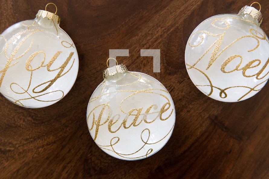 peace, joy, noel Christmas ornaments