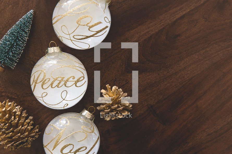 peace, joy, noel Christmas ornaments 