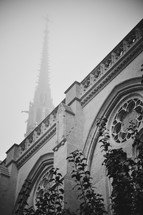 church steeple in fog 