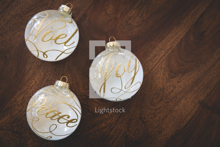 noel, peace, joy Christmas ornaments