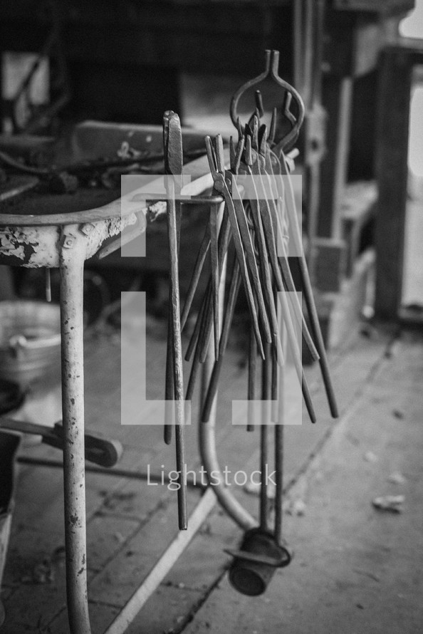 metal workers tools in a workshop 