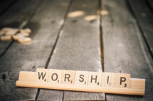 worship in scrabble pieces 