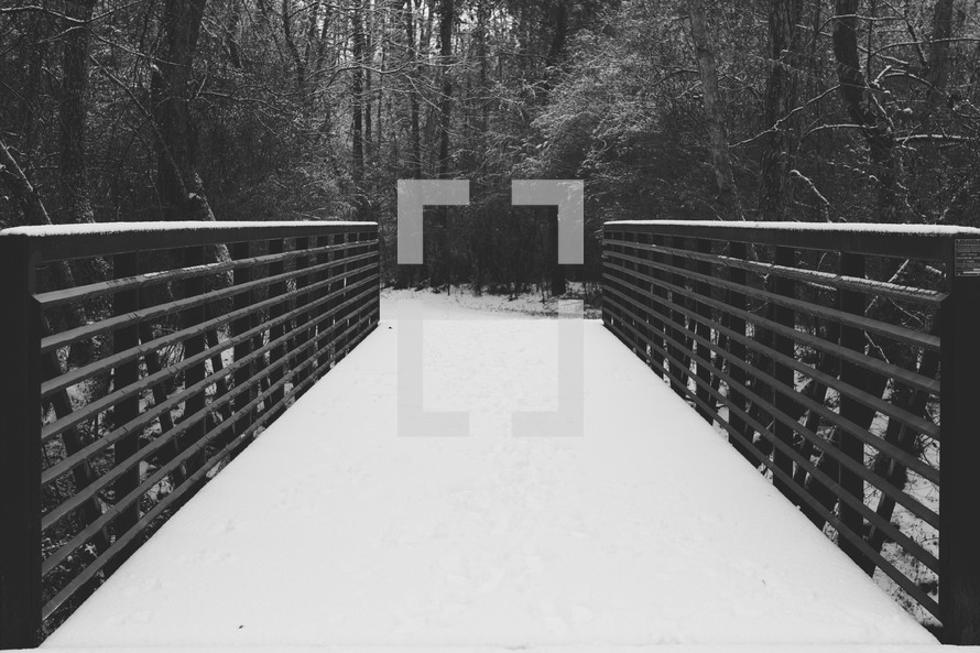 snow on a walking bridge 