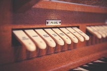 pedals on buttons on an organ 