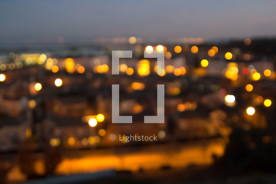 bokeh lights from a city at night 