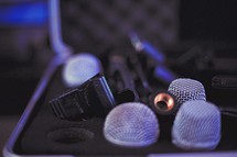 microphones in a storage box 