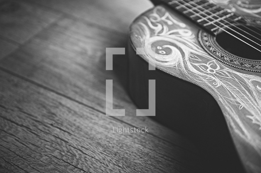 engraved detail on a guitar 