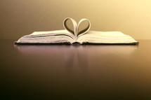 pages of a Bible folded to the shape of a heart 