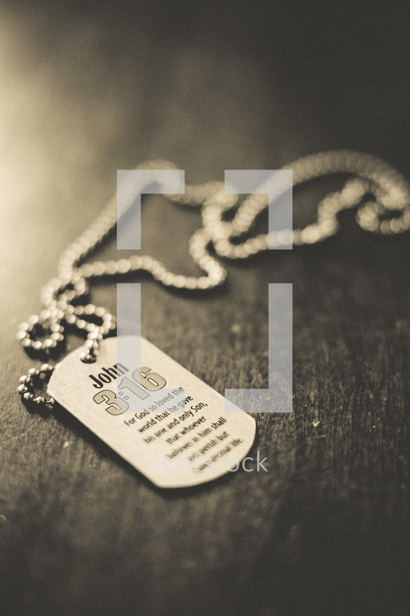 John 3:16 on dog tag necklace