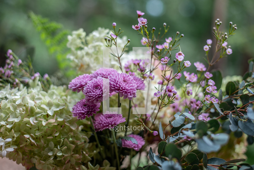 Bouquet of purple and white flowers