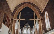 stained glass windows and church interior 