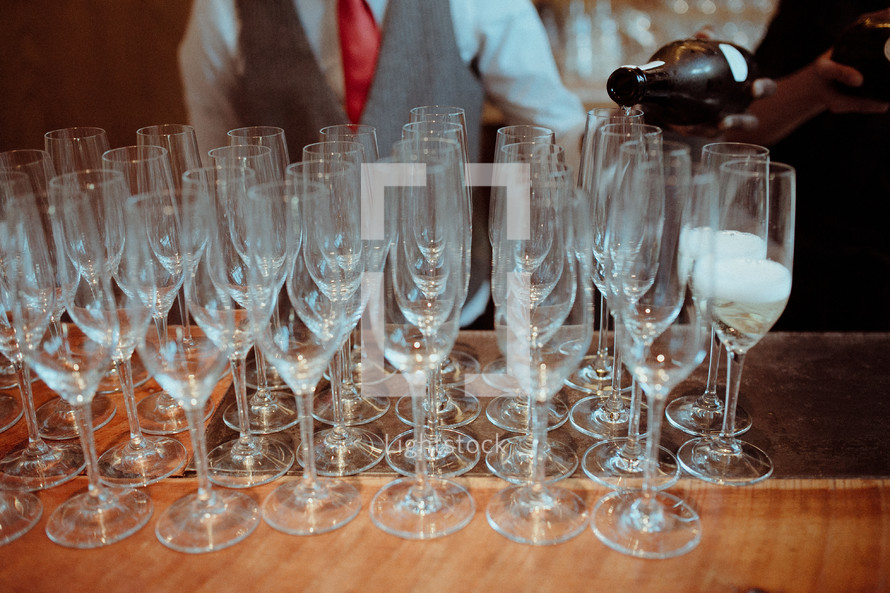 wine glasses at a wedding reception bar 
