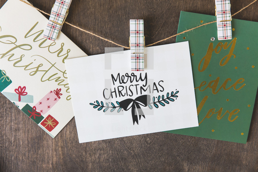 Christmas cards on a wood background 