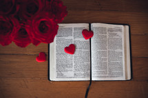 Red roses and an open Bible. 