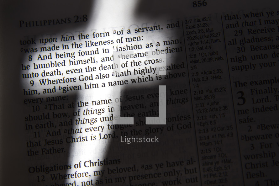 Cross-shaped light on Bible text, Philippians 2:8