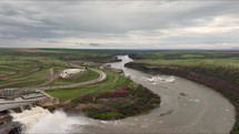 Aerial view of Rainbow Falls and Rainbow Dam in Great Falls Montana USA