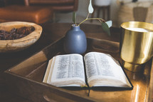 Bible in a tray on a table 