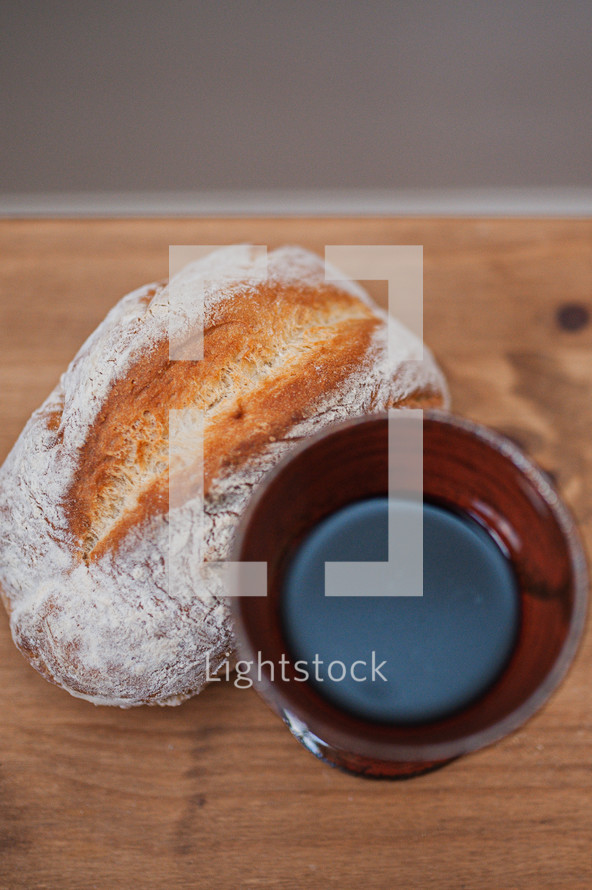 communion wine chalice and bread 