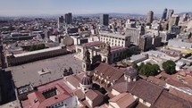Drone circling the Catedral Primada de Colombia and Plaza de Bolívar, in Bogota