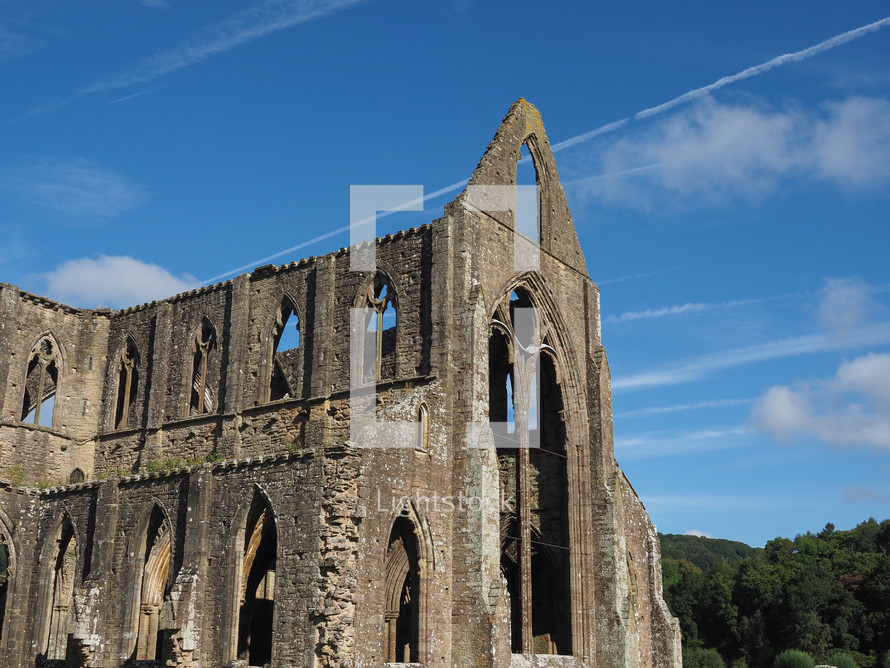 Tintern Abbey (Abaty Tyndyrn in Welsh) ruins in Tintern, UK