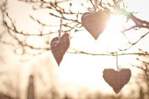 decorative hearts hanging from a tree 