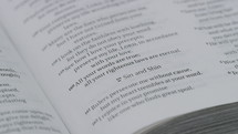 Close up of Psalm 119 in a Bible.