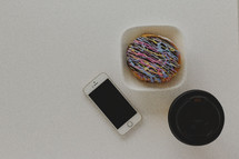 donuts, coffee, and iPhone 