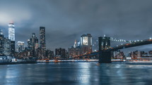 night Hyper-lapse from Brooklyn Bridge Park at night 