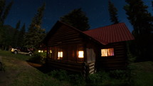 Timelapse of an evening at a log cabin.