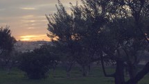 Sunset over  the Mount of Olives in Jerusalem.