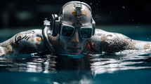 AI Generated Image. Robotic mechanical robot swimming