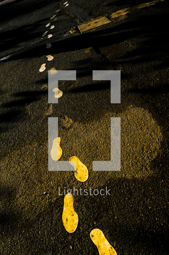 painted footprints on a crosswalk 