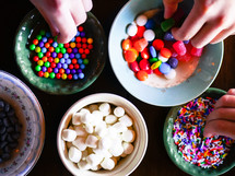 bowls of candy for a gingerbread houses 
