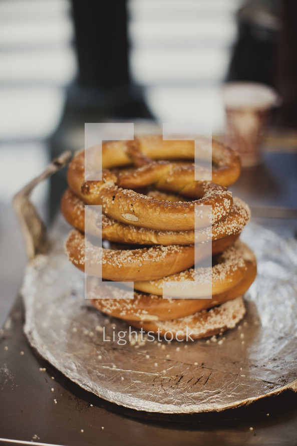 Stack of pretzels on a plate