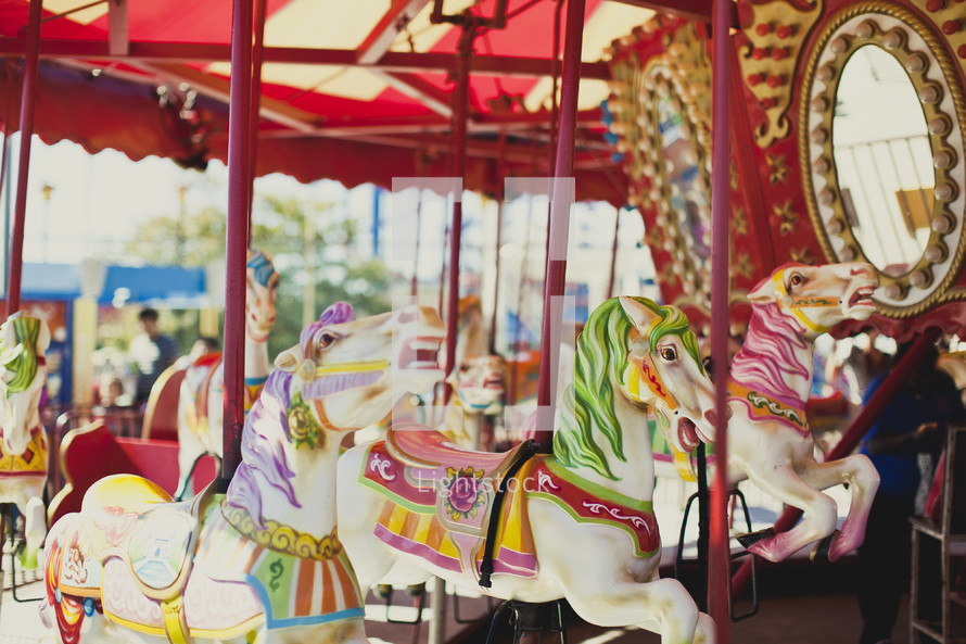 A carousel with horses