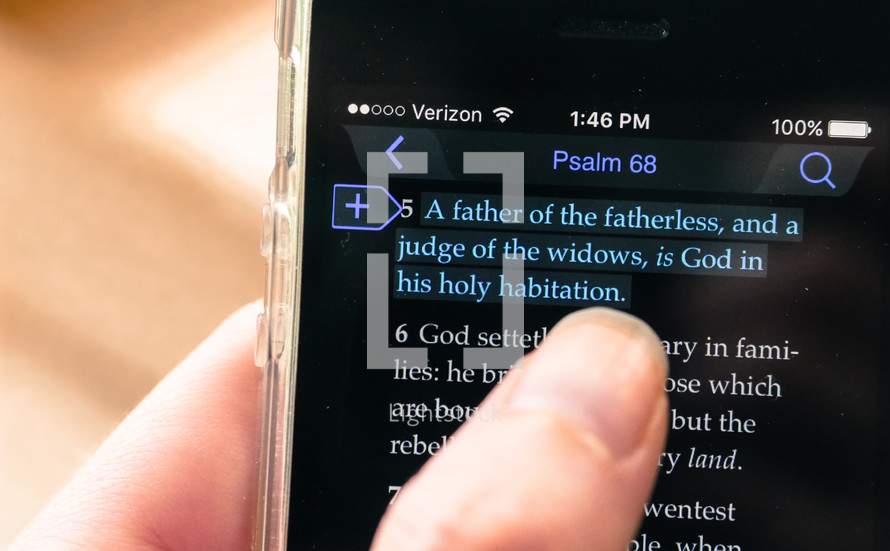 reading a Bible app 