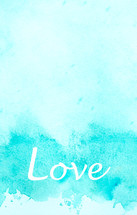 word love on blue water color 