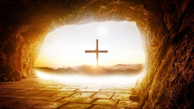 glowing cross view in the empty tomb 