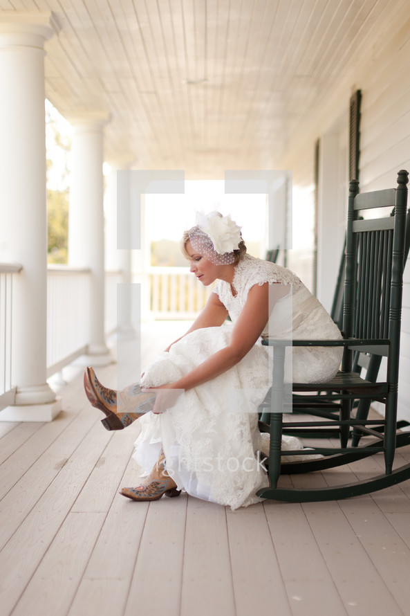 Bride wearing cowboy boots