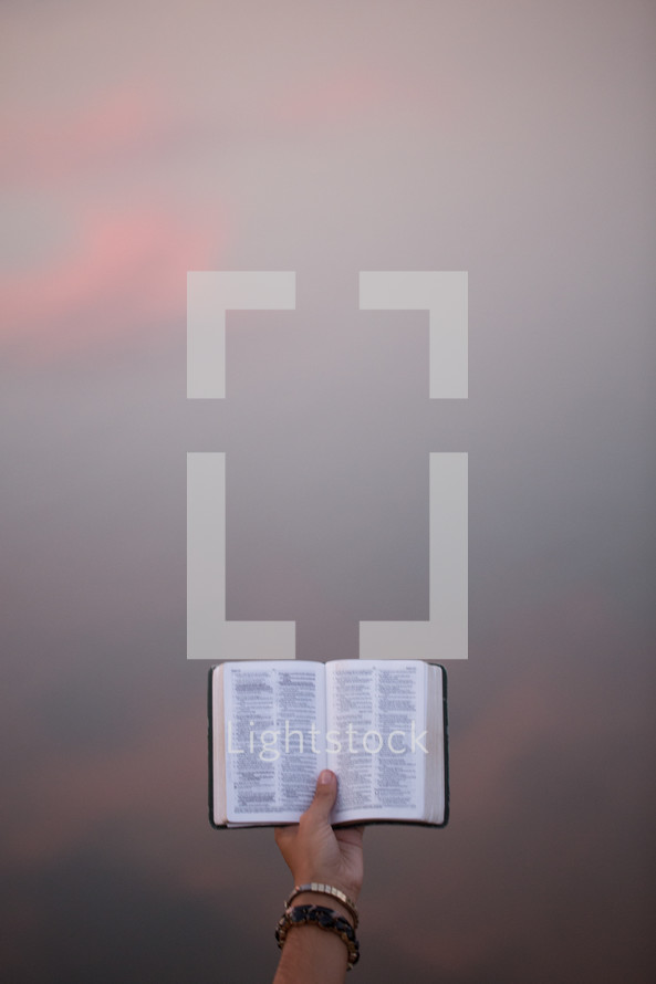a hand holding up a pocket Bible 