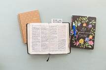 who I am in Christ, pages, open Bible, Bible, words, open Bible, journal, Bible study, prayer group 